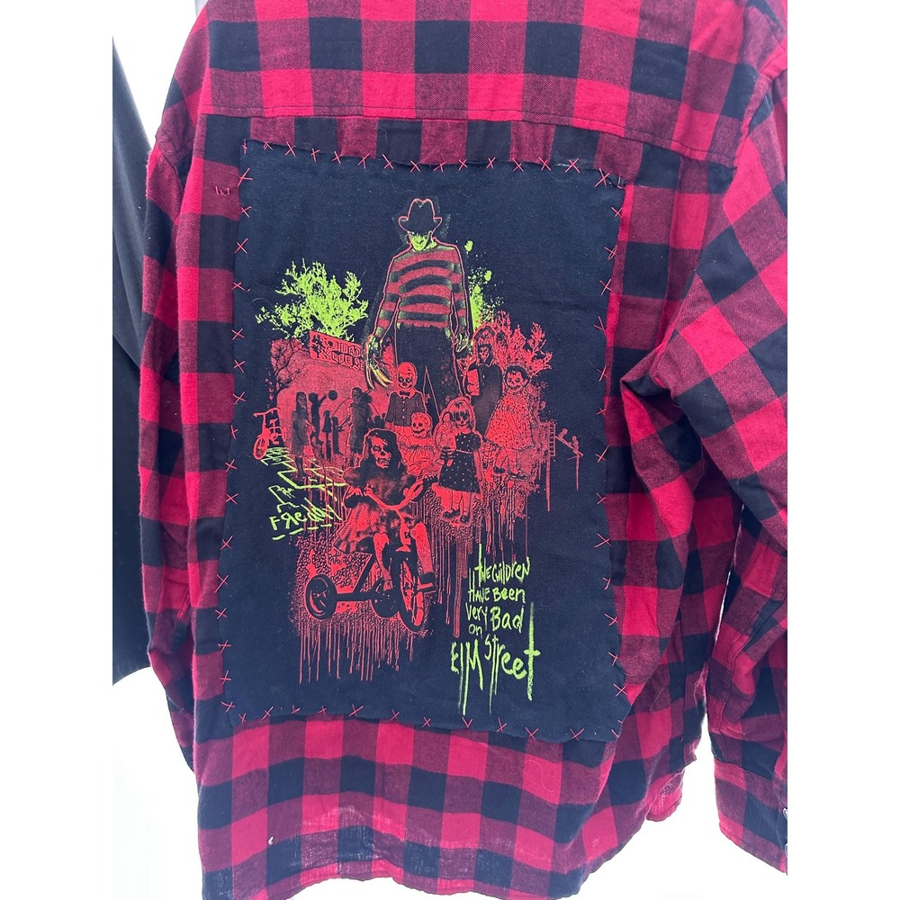 A Nightmare on Elm Street Upcycled Flannel Shirt XL Freddy Krueger Horror Plaid